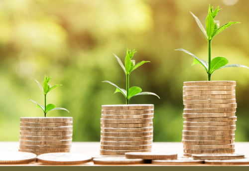 Growing piles of coins depicting growing financial wealth
